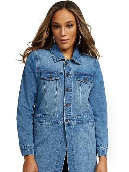 Longline Button-Front Denim Shirt