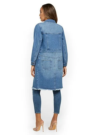 Longline Button-Front Denim Shirt
