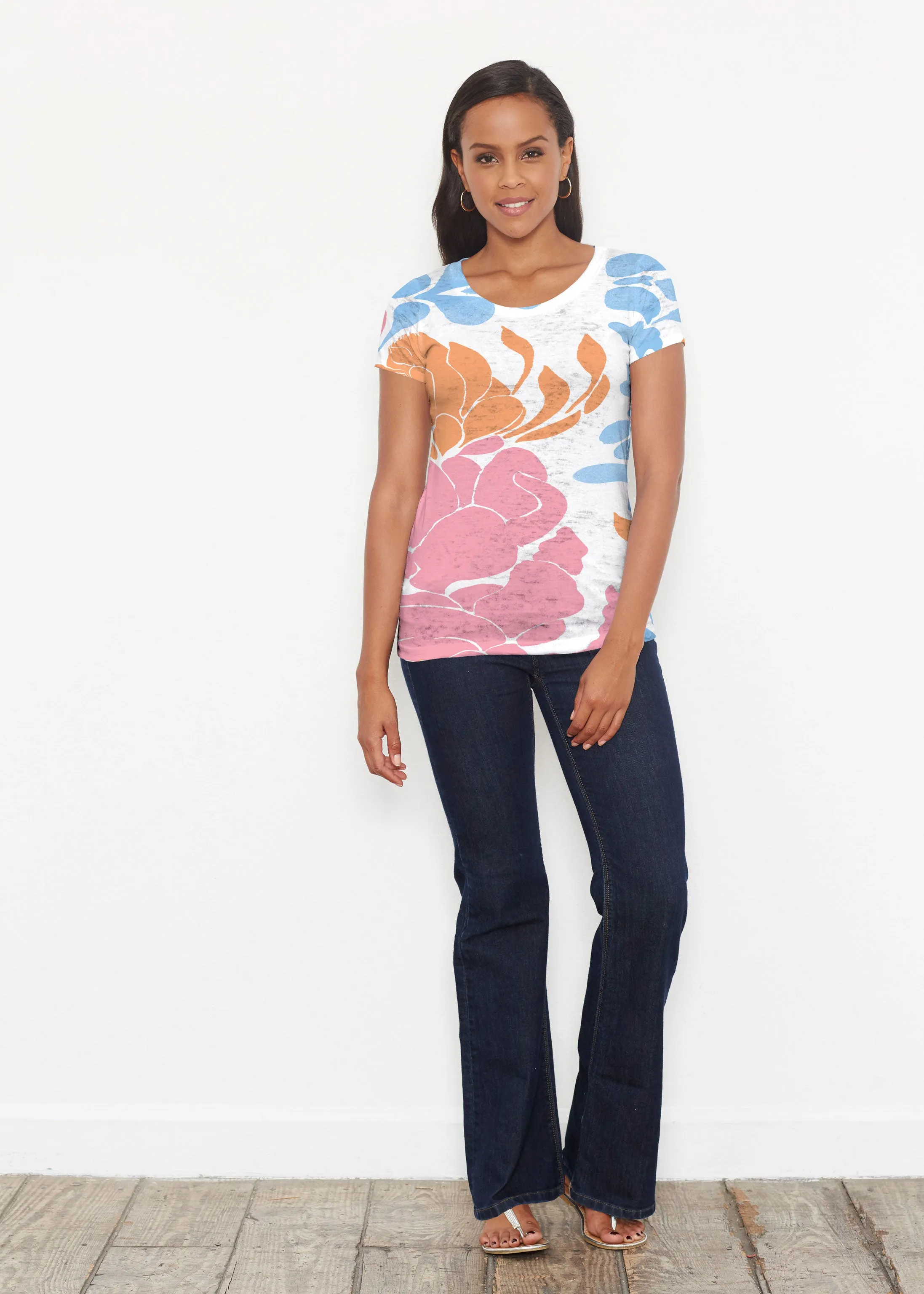 Lotus Pink/Orange (23058) ~ Short Sleeve Scoop Shirt