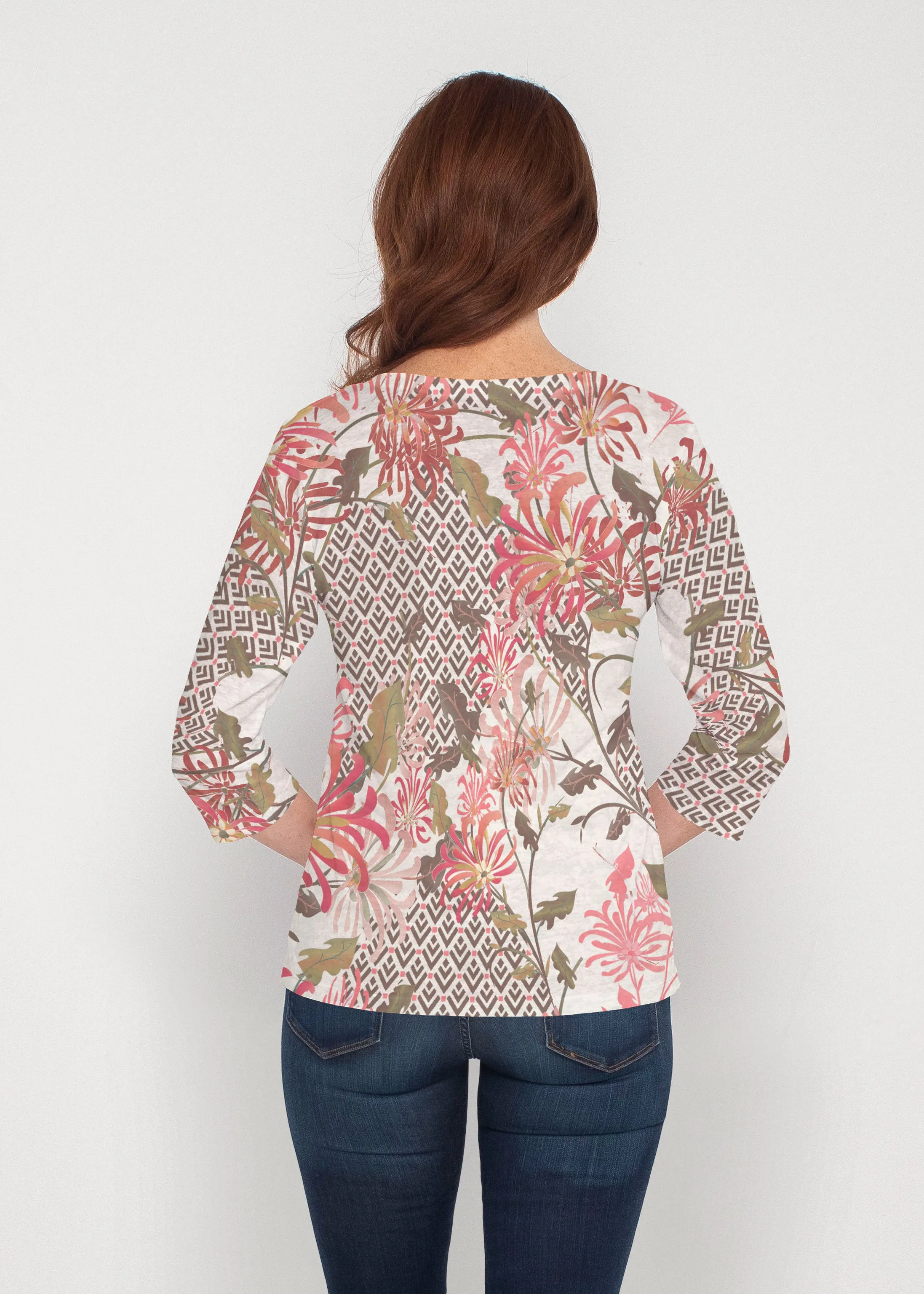 Lucia Chocolate (8129) ~ Signature 3/4 Sleeve V-Neck Top