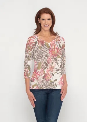Lucia Chocolate (8129) ~ Signature 3/4 Sleeve V-Neck Top