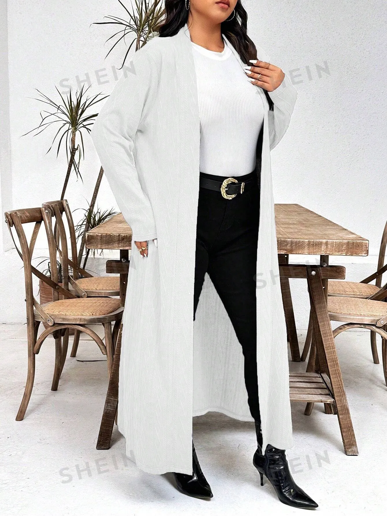 LUNE Plus Size Casual Solid Color Long Jacket, Autumn