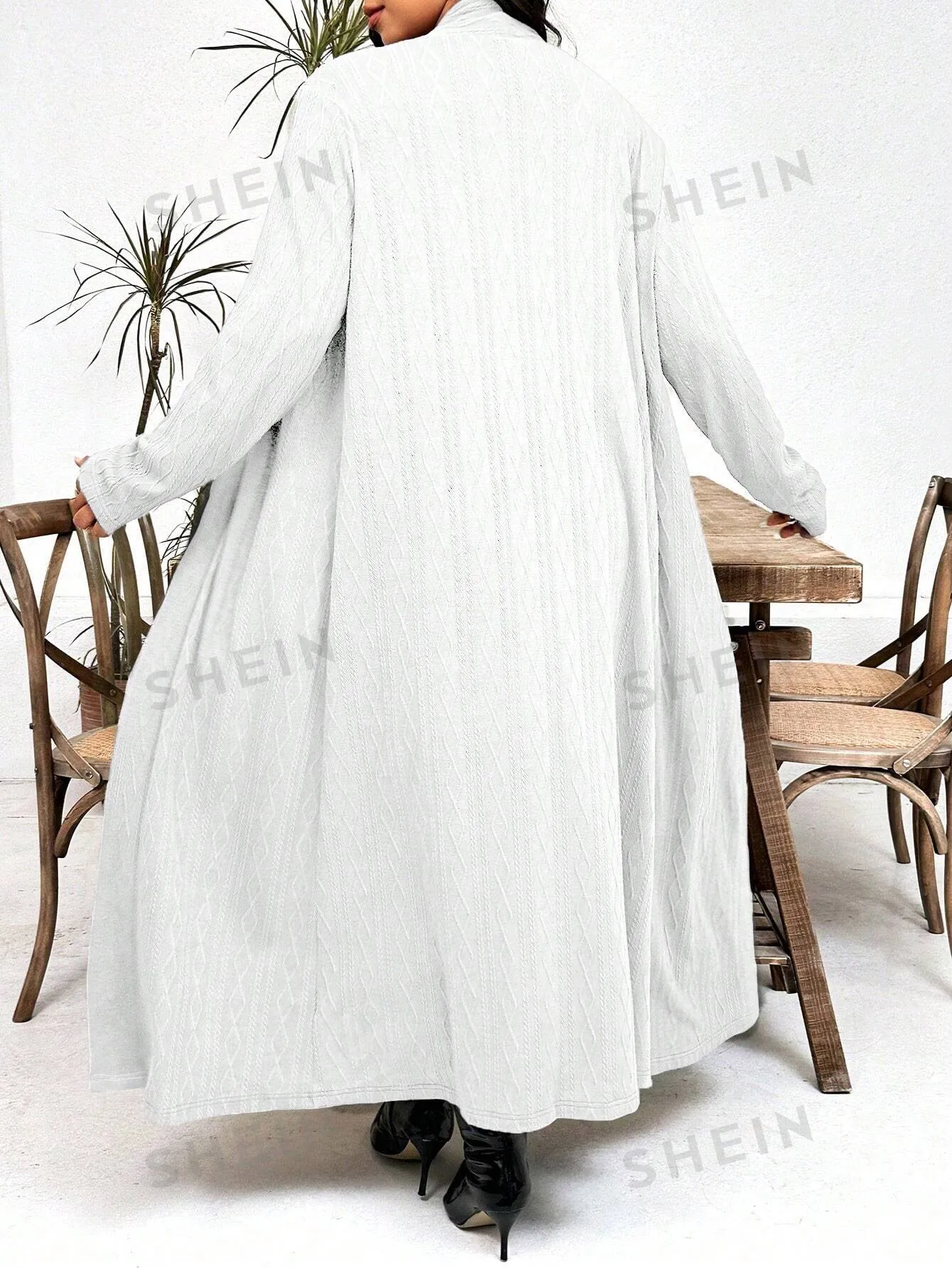 LUNE Plus Size Casual Solid Color Long Jacket, Autumn