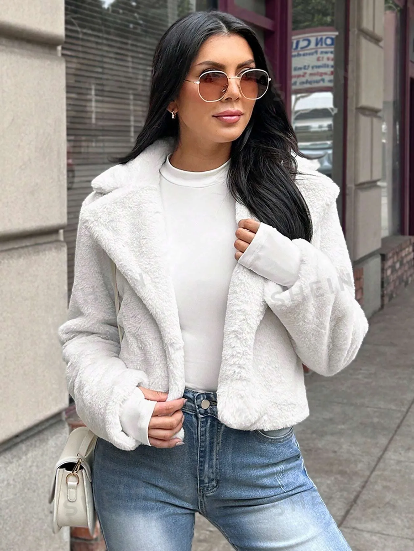 LUNE Women Short Collar Faux Fur Regular Jacket