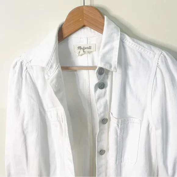 Madewell White Denim Puff-Sleeve Chore Jacket Size XS