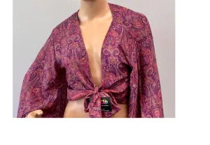 Magic Touch - Long Sleeve Wrap Patterned Silk Top