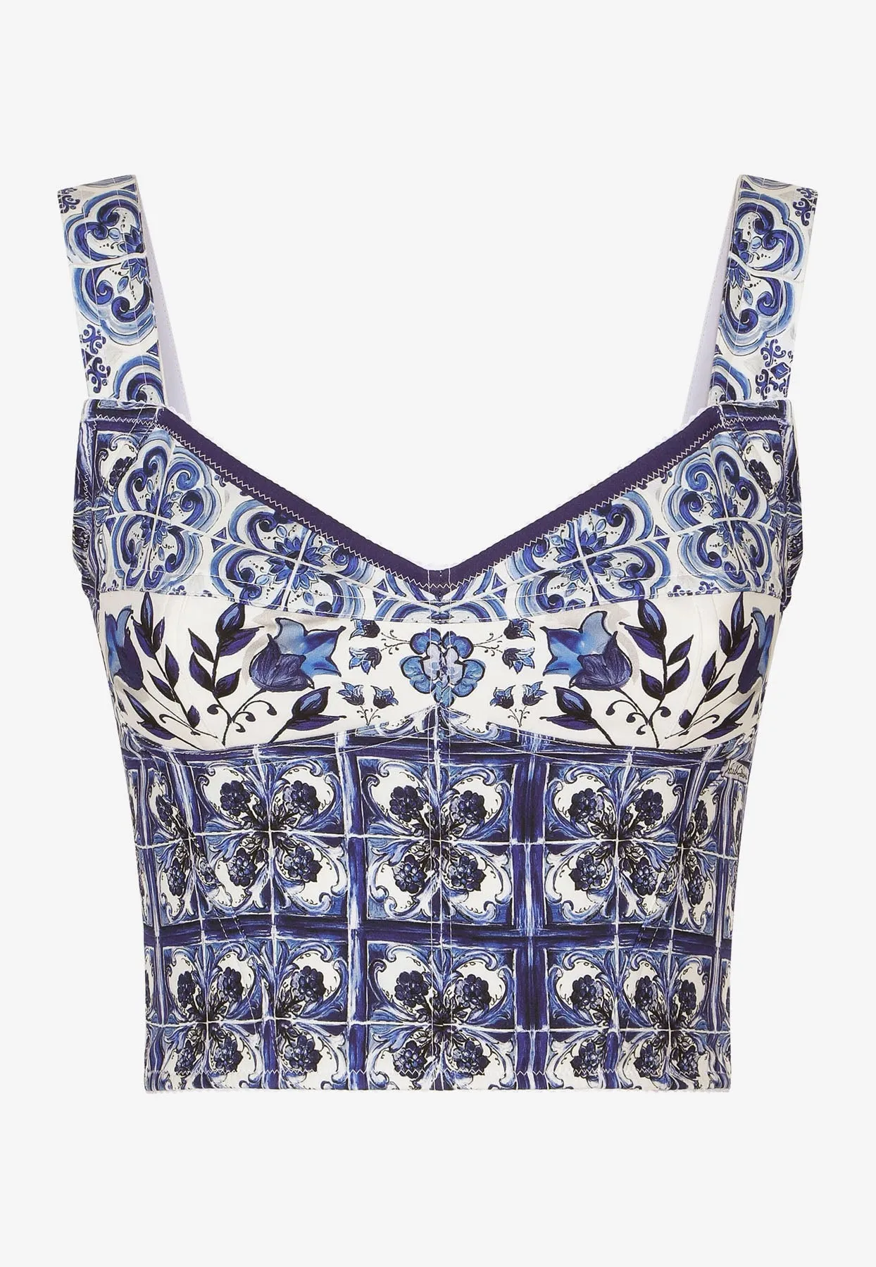 Majolica Print Corset Cropped Top