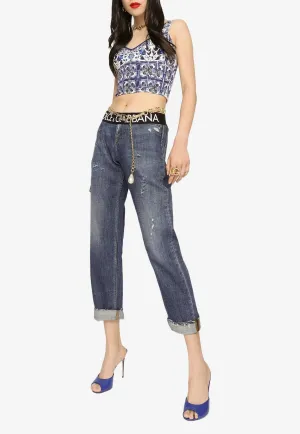 Majolica Print Corset Cropped Top