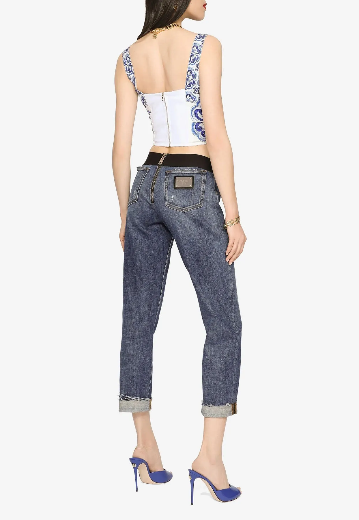 Majolica Print Corset Cropped Top