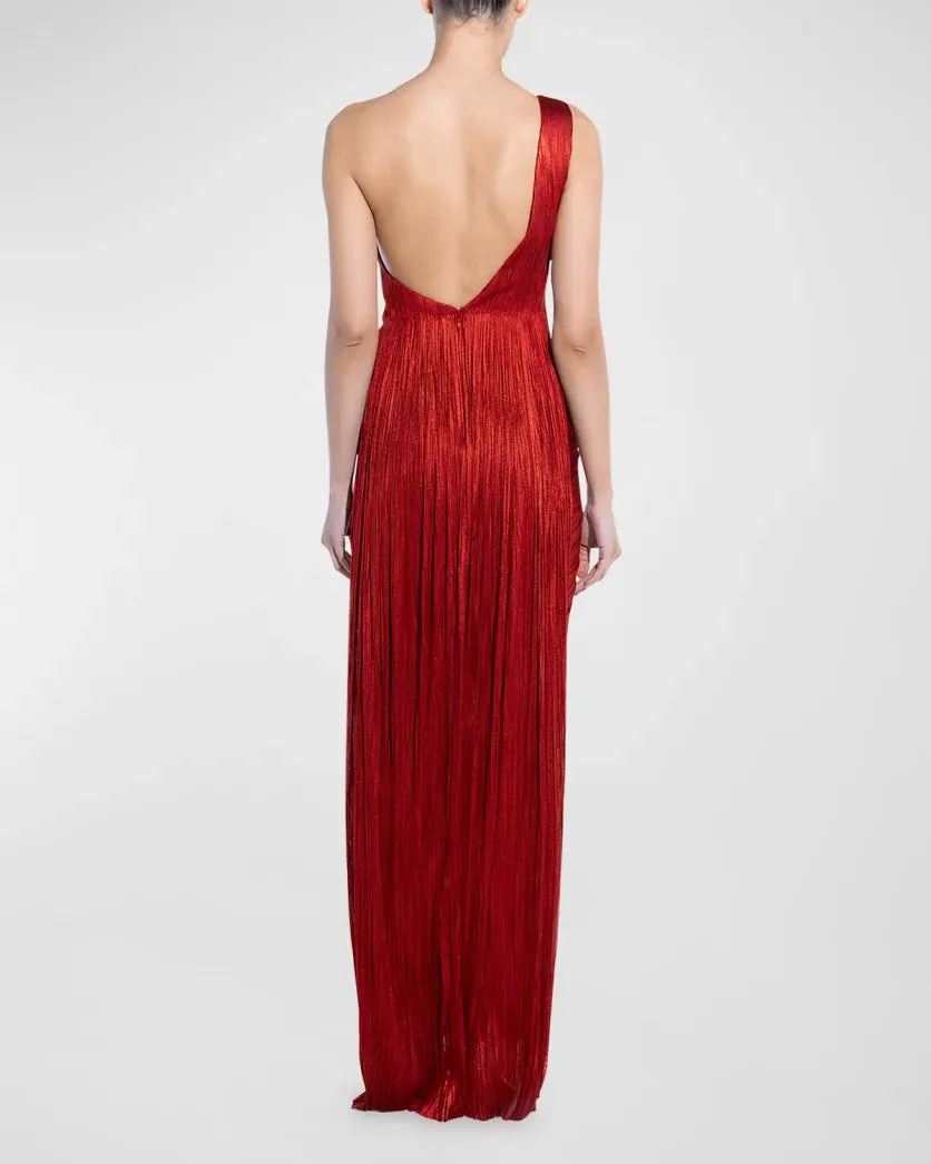 Maria Lucia Hohan
Esther Metallic Plisse Thigh-Slit One-Shoulder Gown