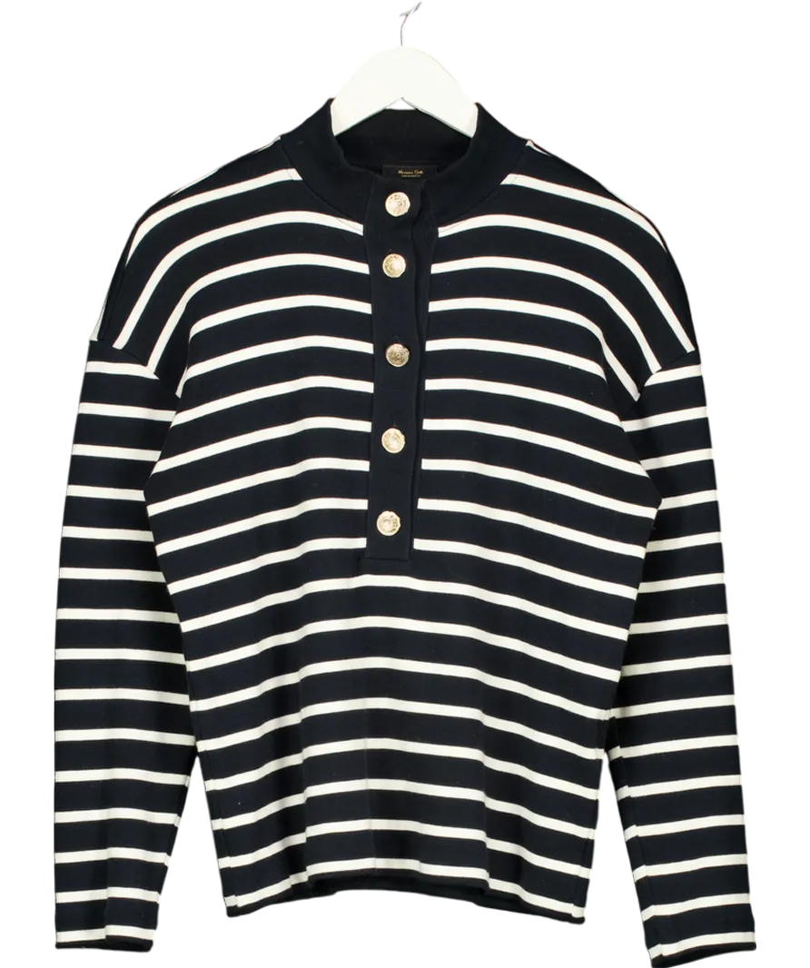 Massimo Dutti Blue Striped Cotton Top UK S