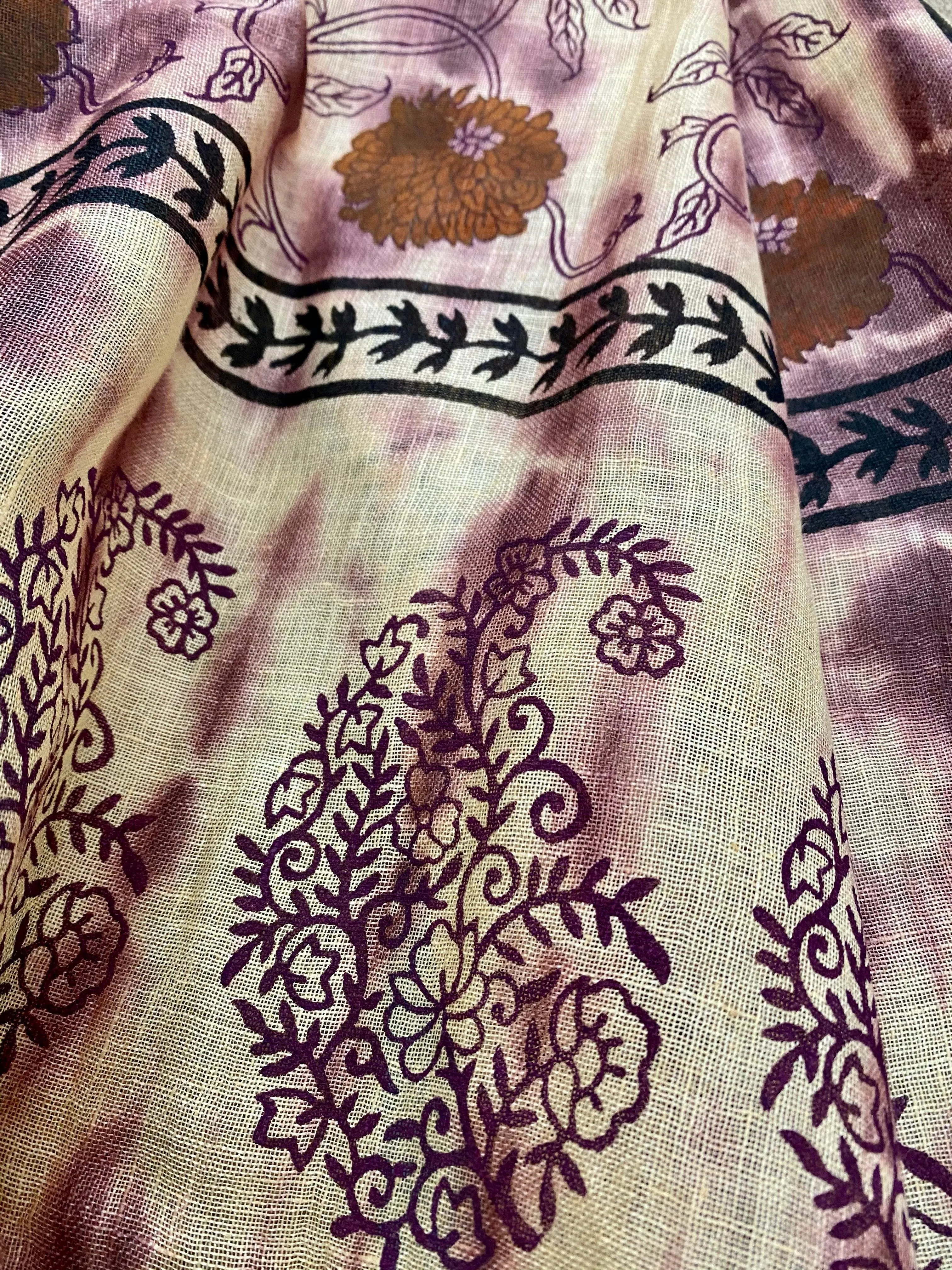 Mauve Magic Block Printed Pure Linen Scarf