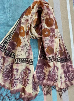 Mauve Magic Block Printed Pure Linen Scarf