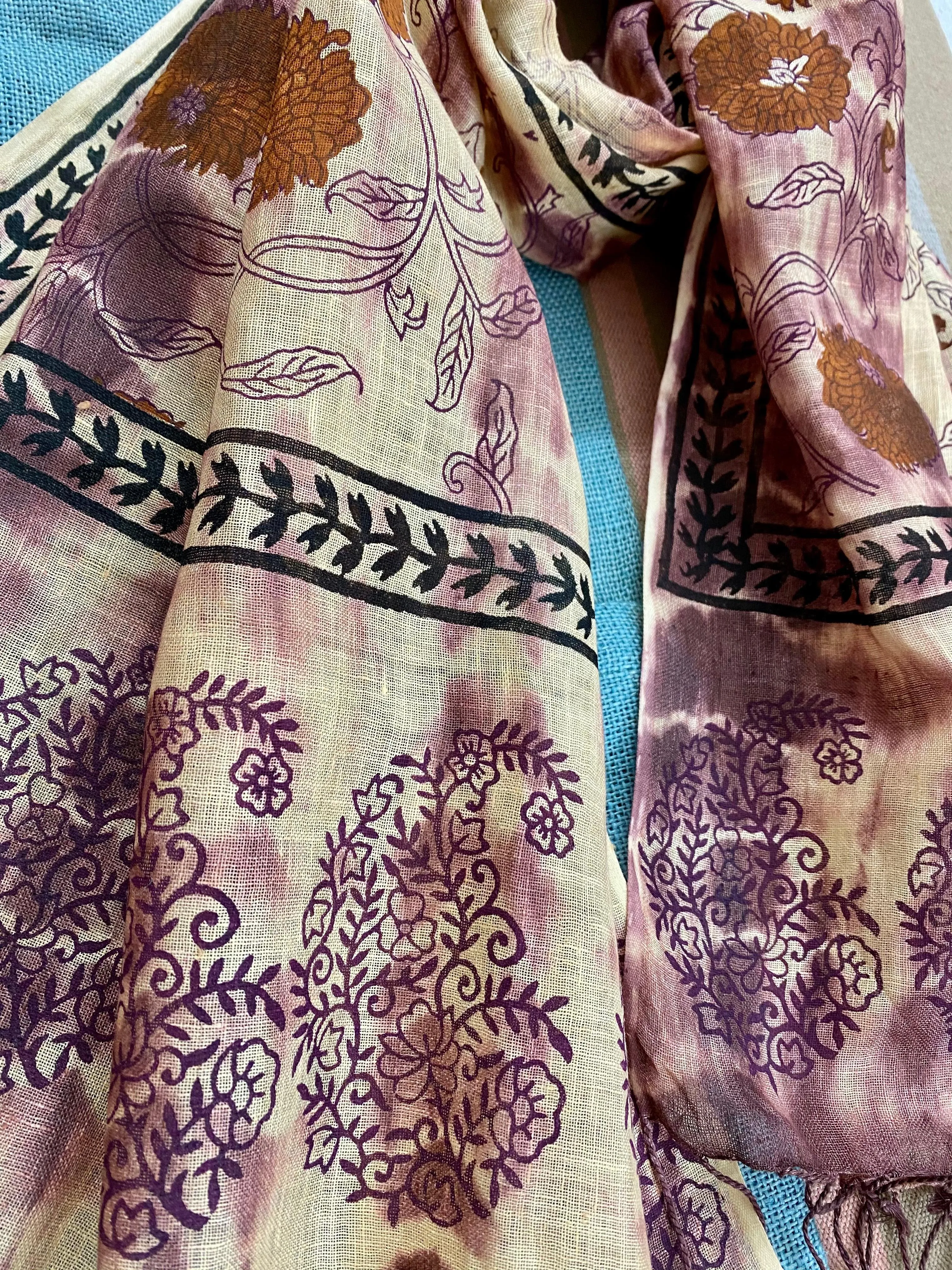 Mauve Magic Block Printed Pure Linen Scarf