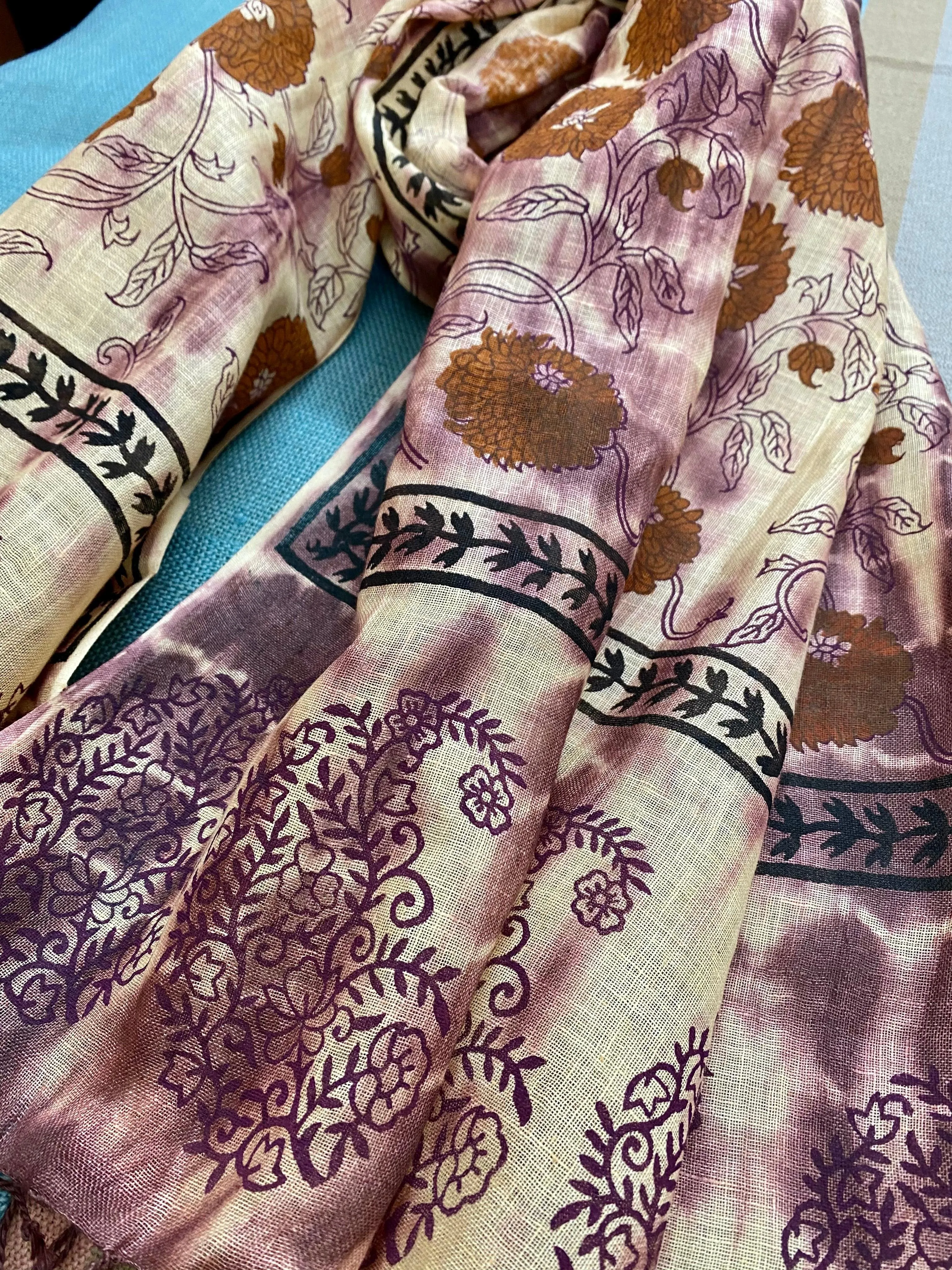 Mauve Magic Block Printed Pure Linen Scarf
