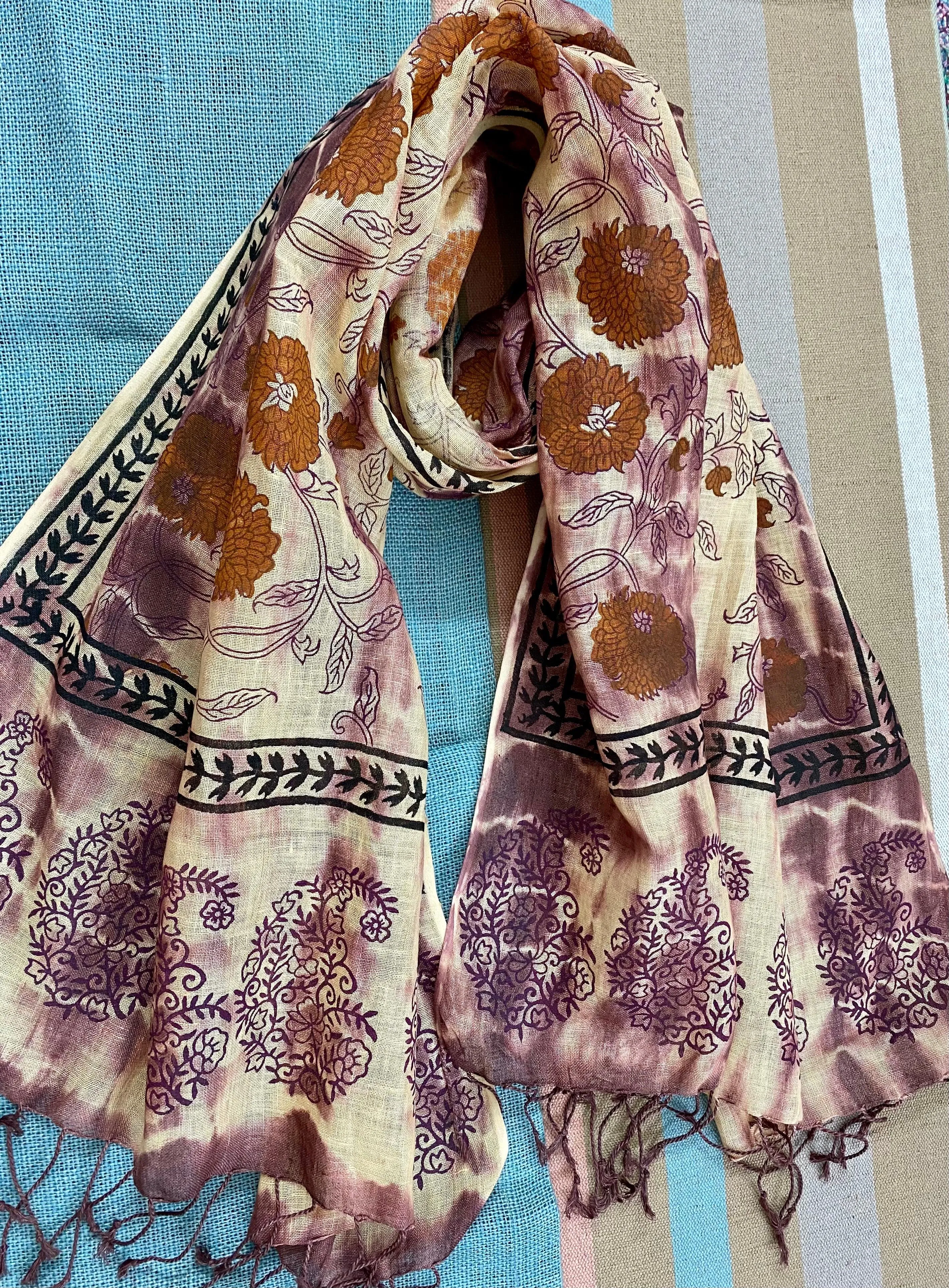 Mauve Magic Block Printed Pure Linen Scarf