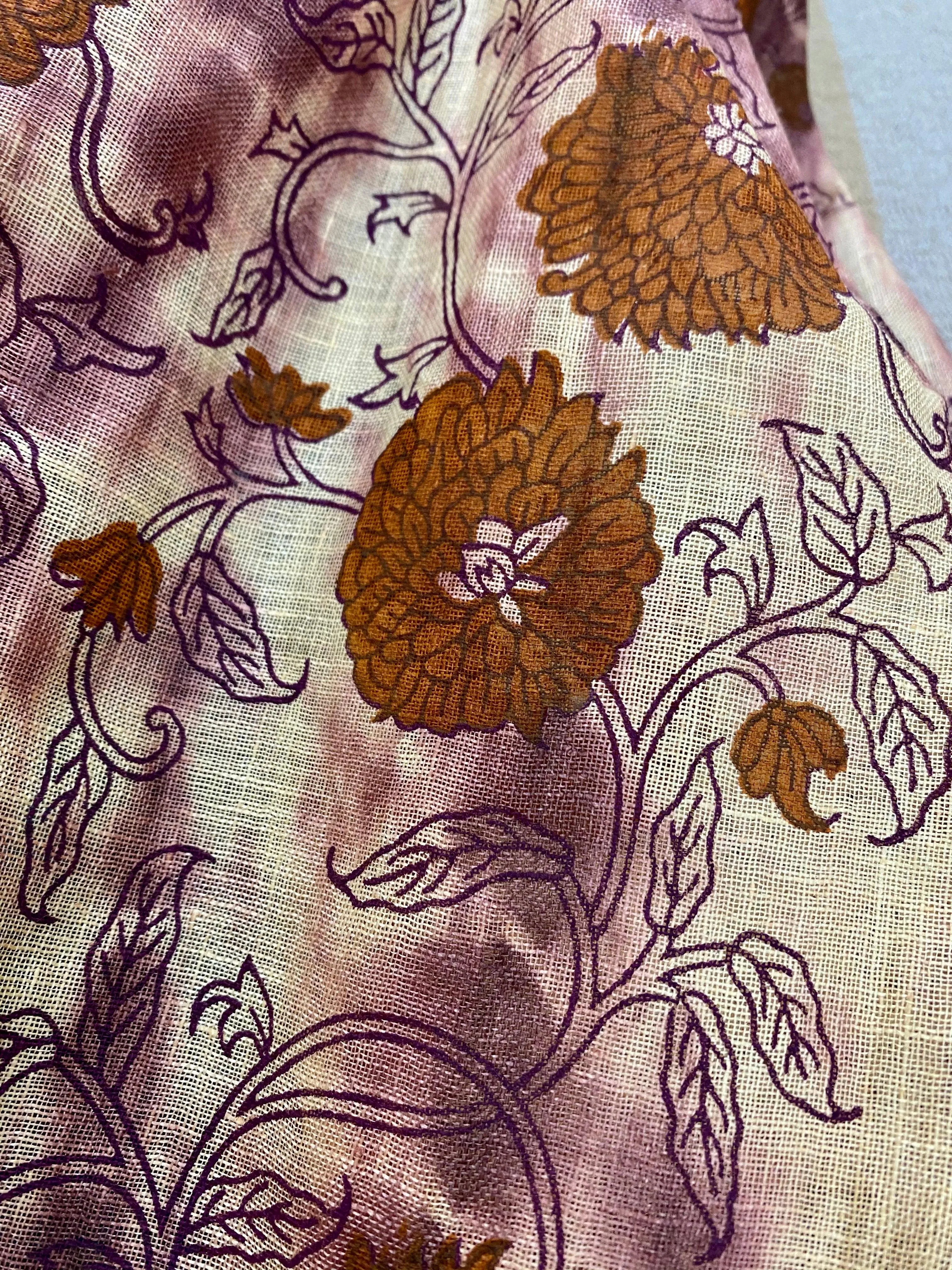 Mauve Magic Block Printed Pure Linen Scarf