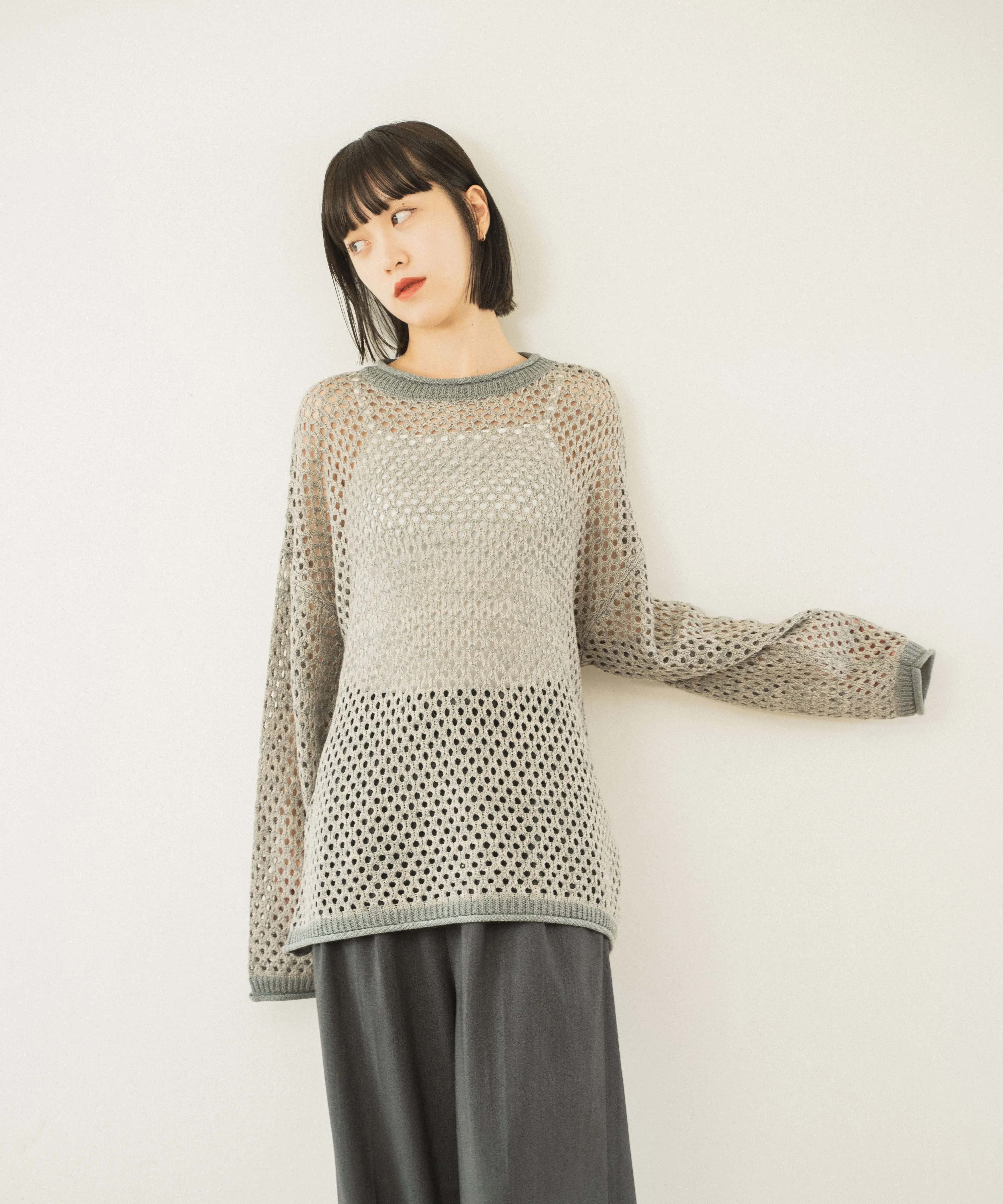 mech knit bicolor tops