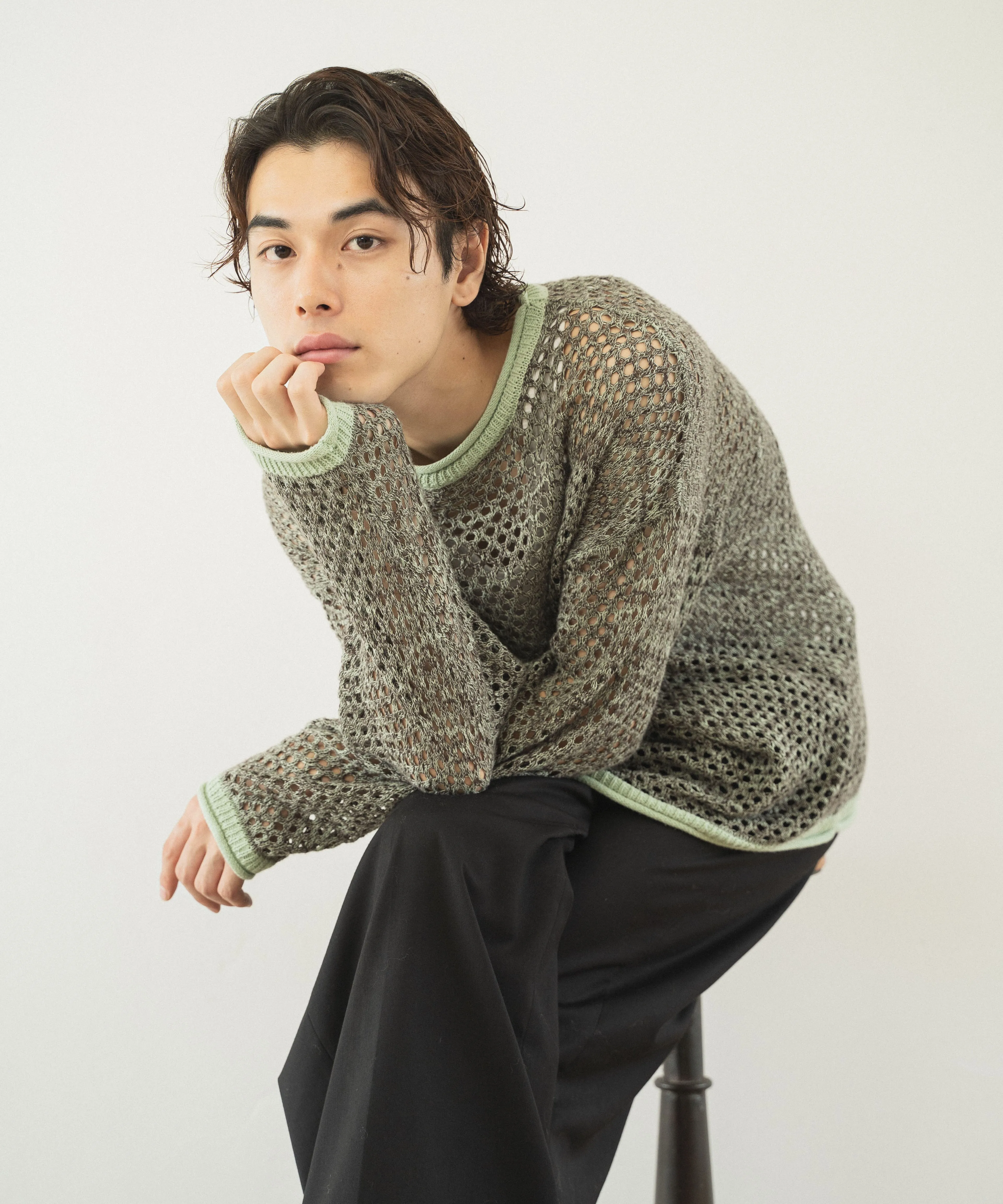 mech knit bicolor tops