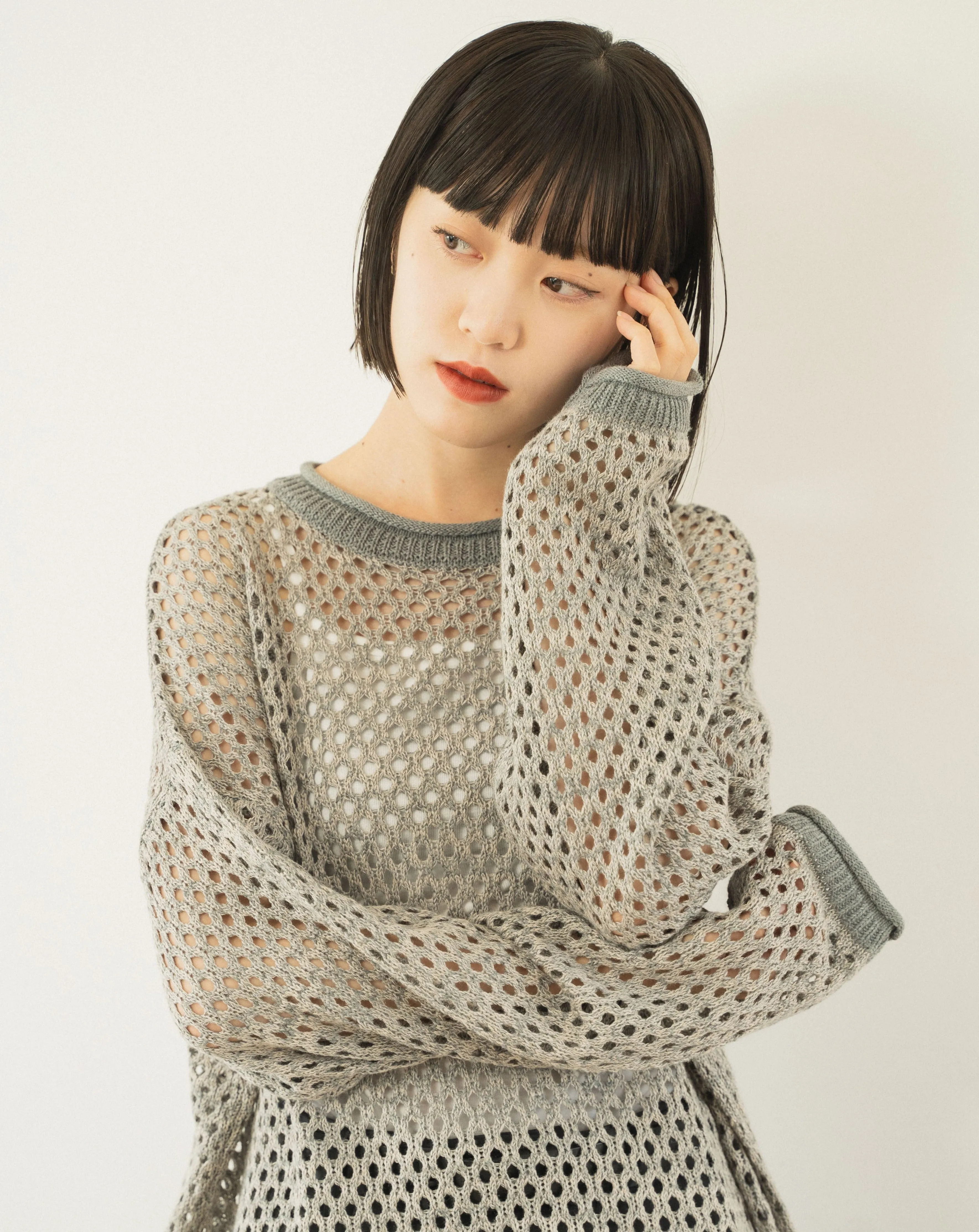 mech knit bicolor tops