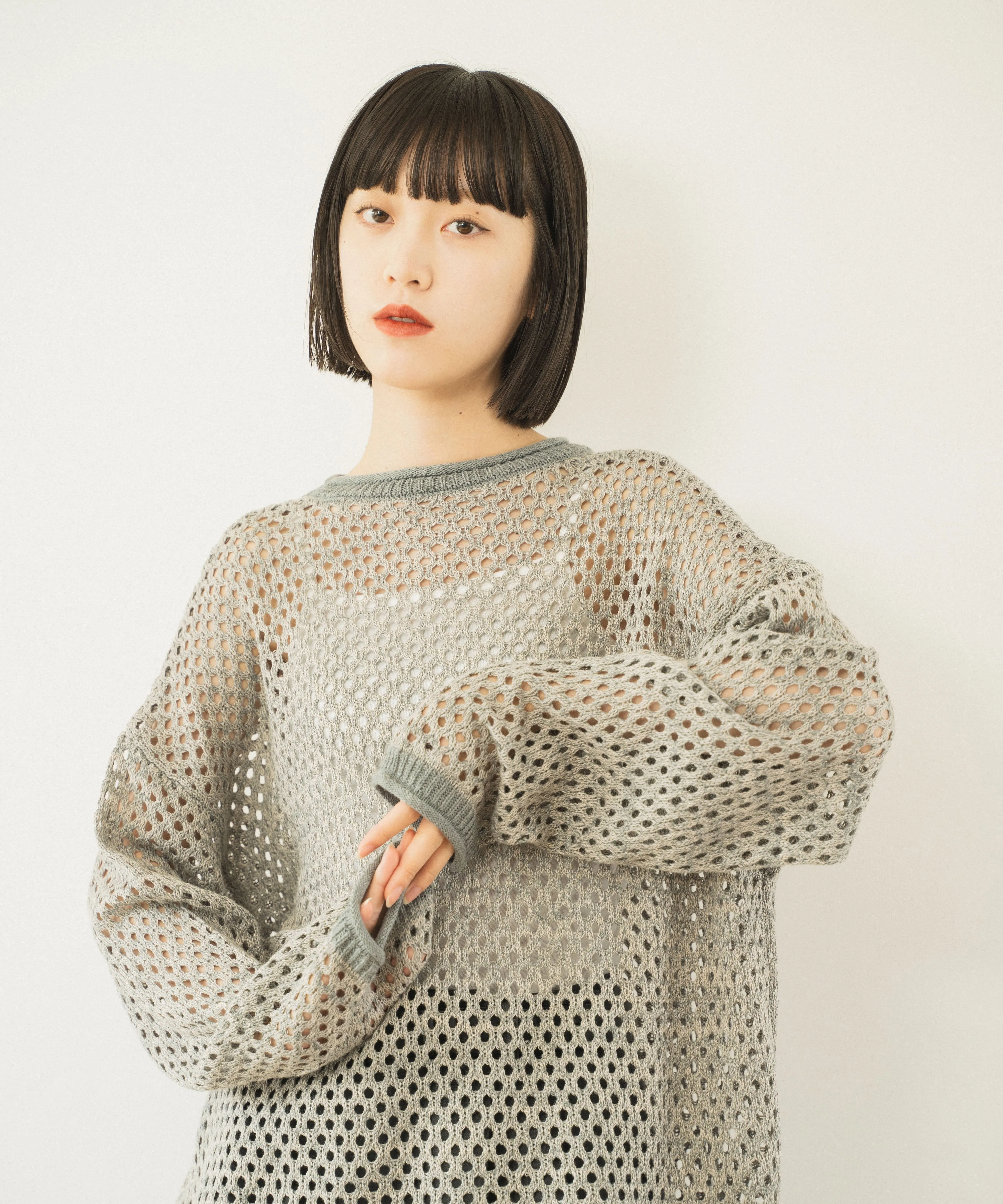 mech knit bicolor tops