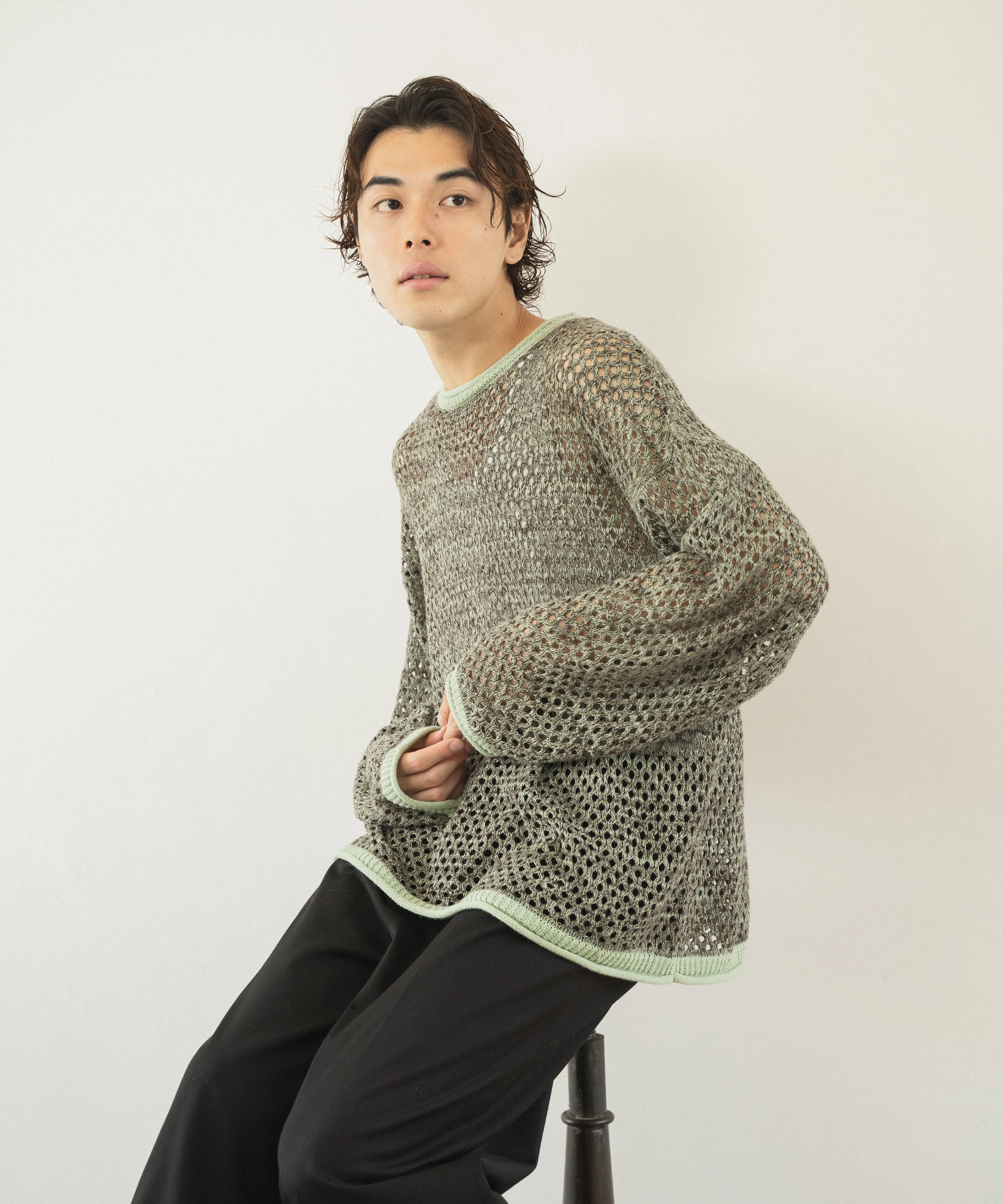 mech knit bicolor tops