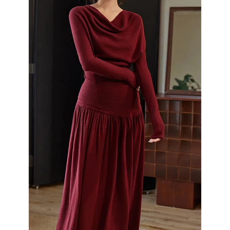 Mellow knit tops and knit long skirts