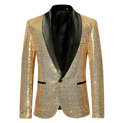 Men New Gold Silver Sequin Shiny Blazers Suit Jacket Men Fashion Night Club DJ Stage performances Wedding party Jacket