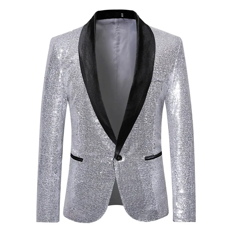 Men New Gold Silver Sequin Shiny Blazers Suit Jacket Men Fashion Night Club DJ Stage performances Wedding party Jacket