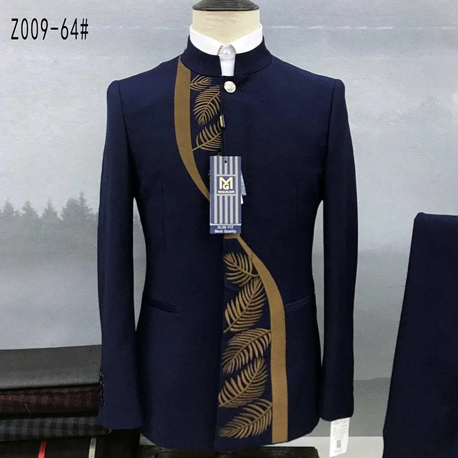 Men's Fashion Casual Boutique Stand Collar Tunic Design Suit