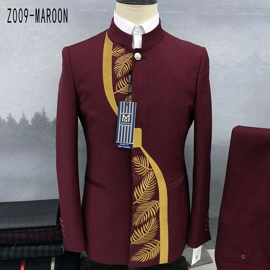 Men's Fashion Casual Boutique Stand Collar Tunic Design Suit