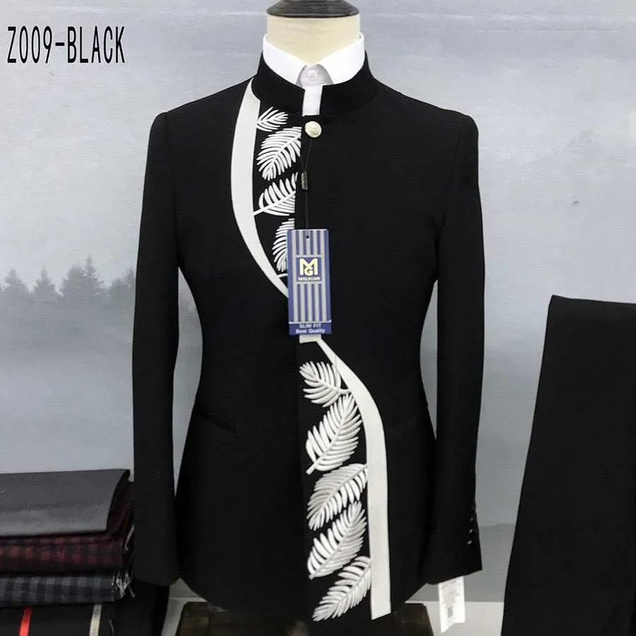 Men's Fashion Casual Boutique Stand Collar Tunic Design Suit