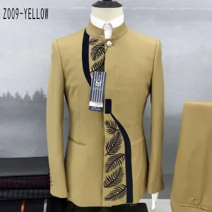 Men's Fashion Casual Boutique Stand Collar Tunic Design Suit