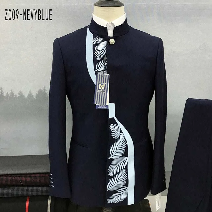 Men's Fashion Casual Boutique Stand Collar Tunic Design Suit