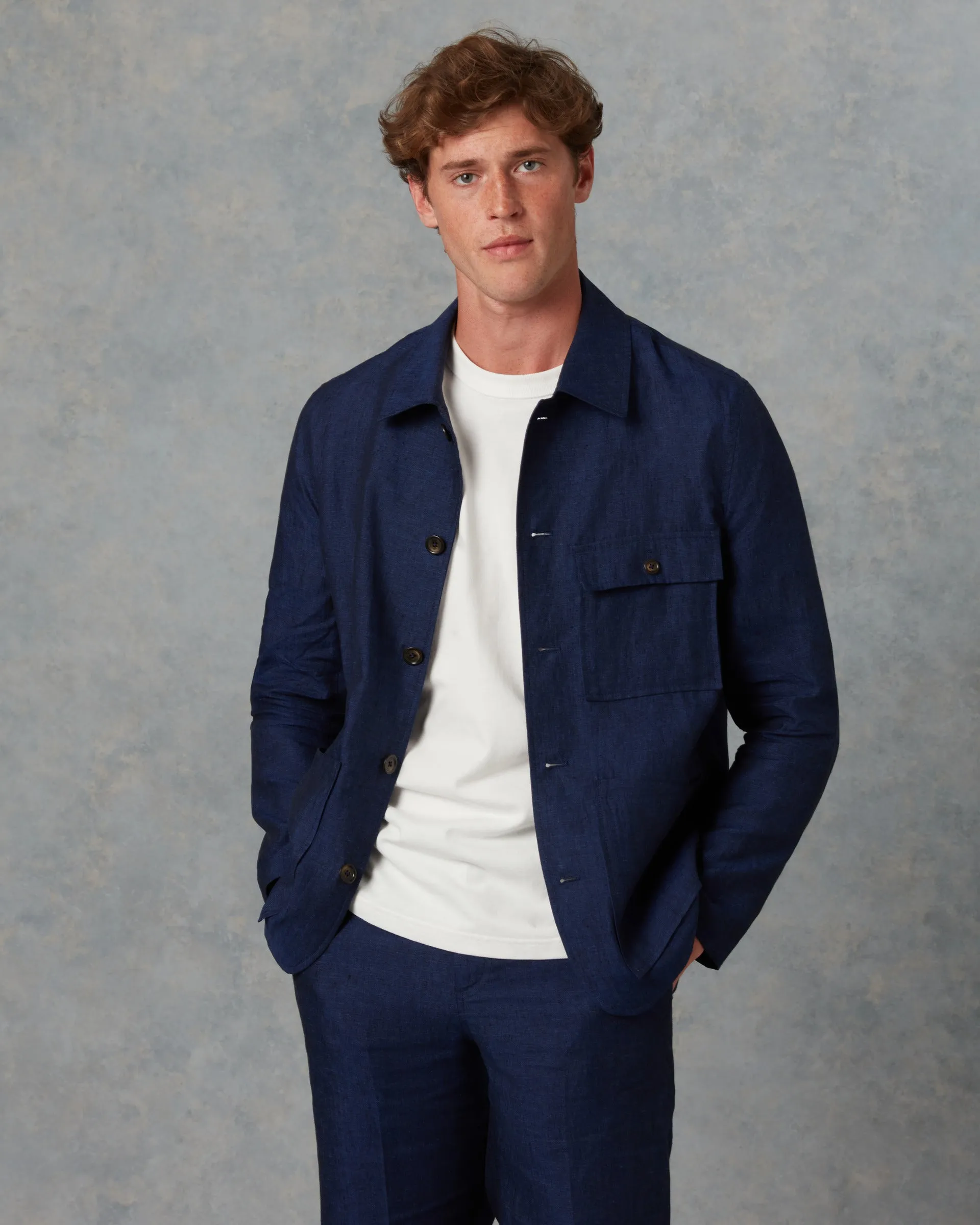 Mens Navy Linen Suit