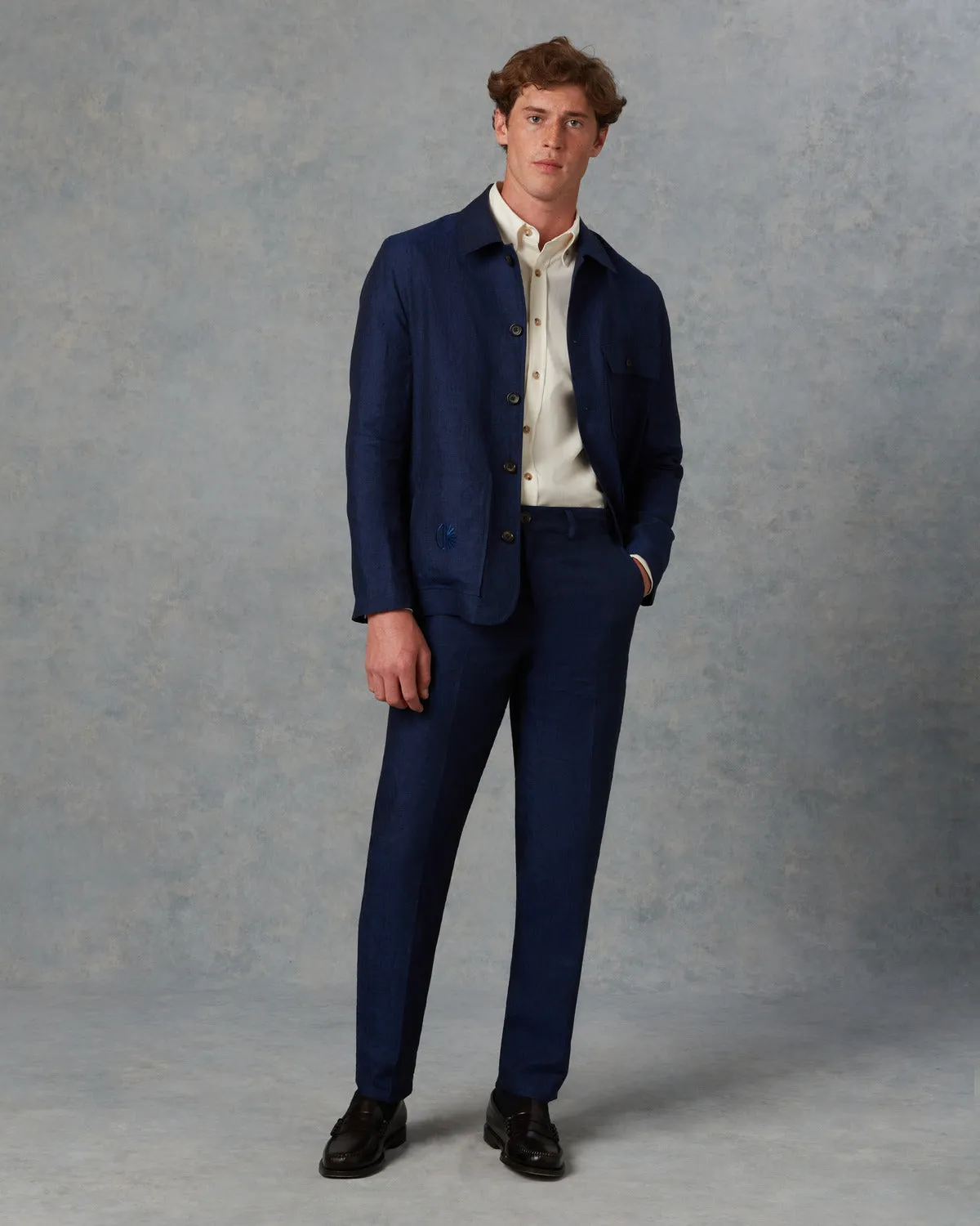 Mens Navy Linen Suit