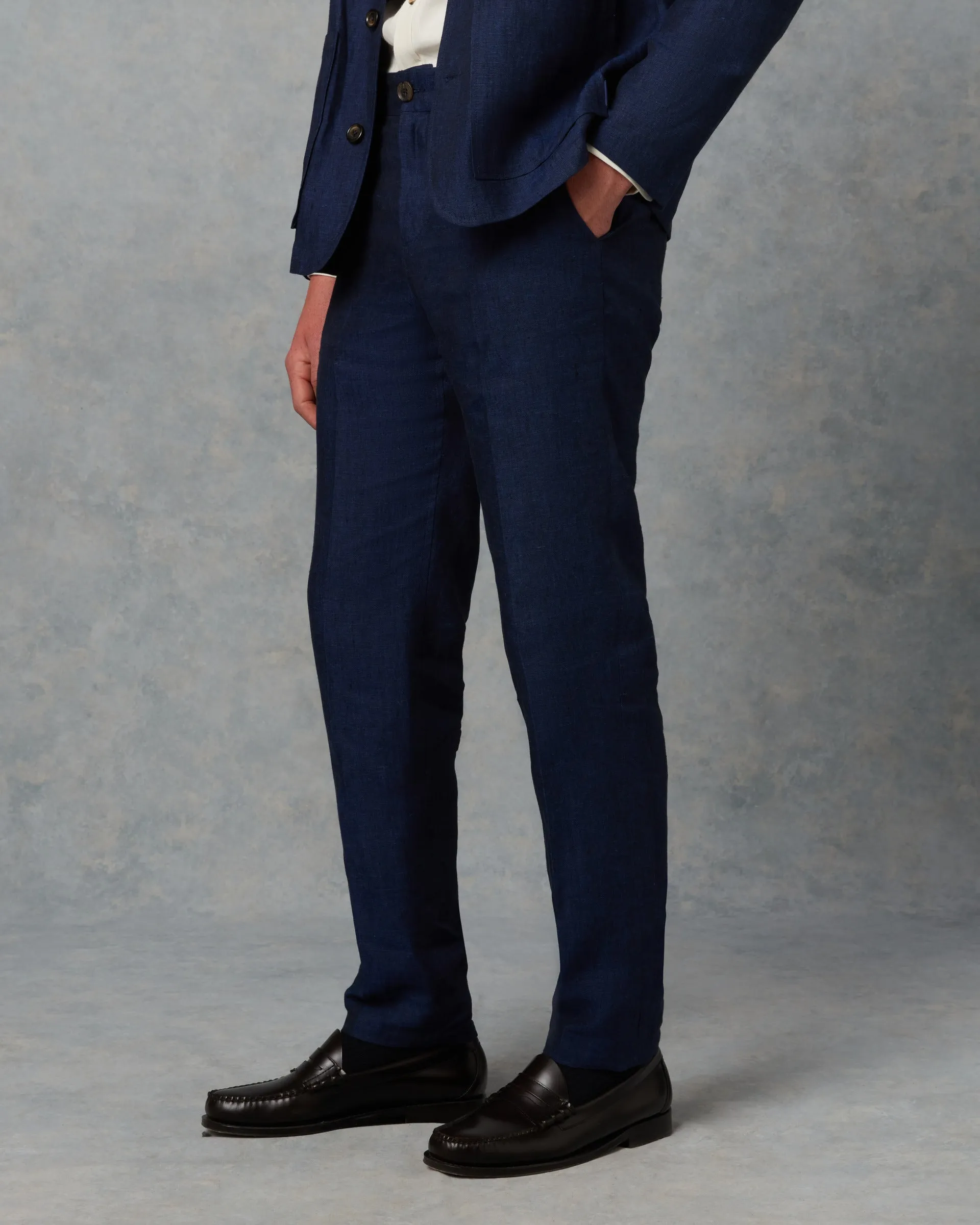 Mens Navy Linen Trouser