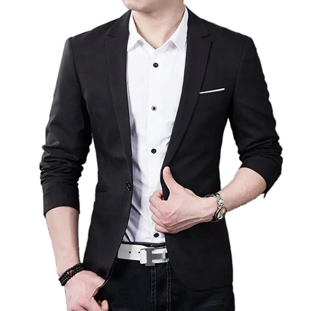 Men’s Slim Fit One-Button Blazer – Formal Business Suit Jacket (Black, Blue, Red)