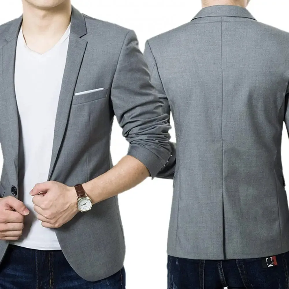 Men’s Slim Fit One-Button Blazer – Formal Business Suit Jacket (Black, Blue, Red)
