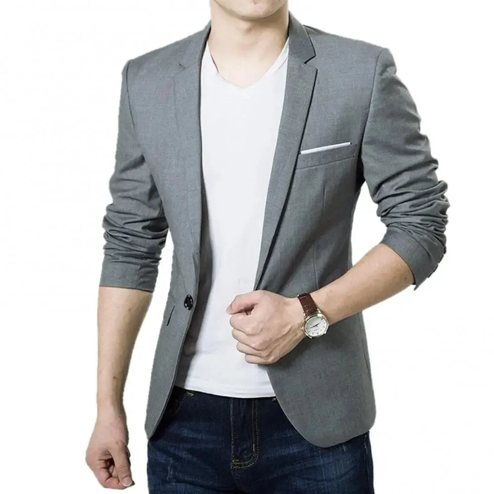 Men’s Slim Fit One-Button Blazer – Formal Business Suit Jacket (Black, Blue, Red)