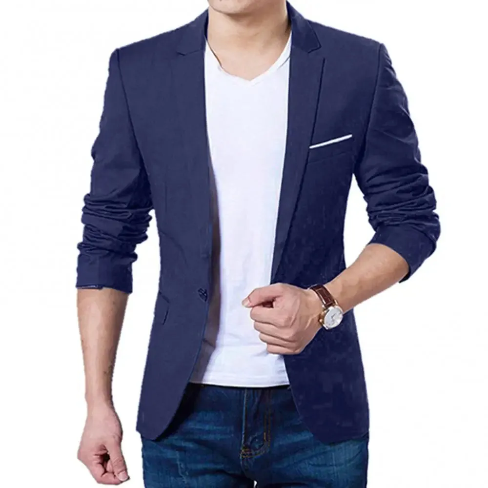 Men’s Slim Fit One-Button Blazer – Formal Business Suit Jacket (Black, Blue, Red)