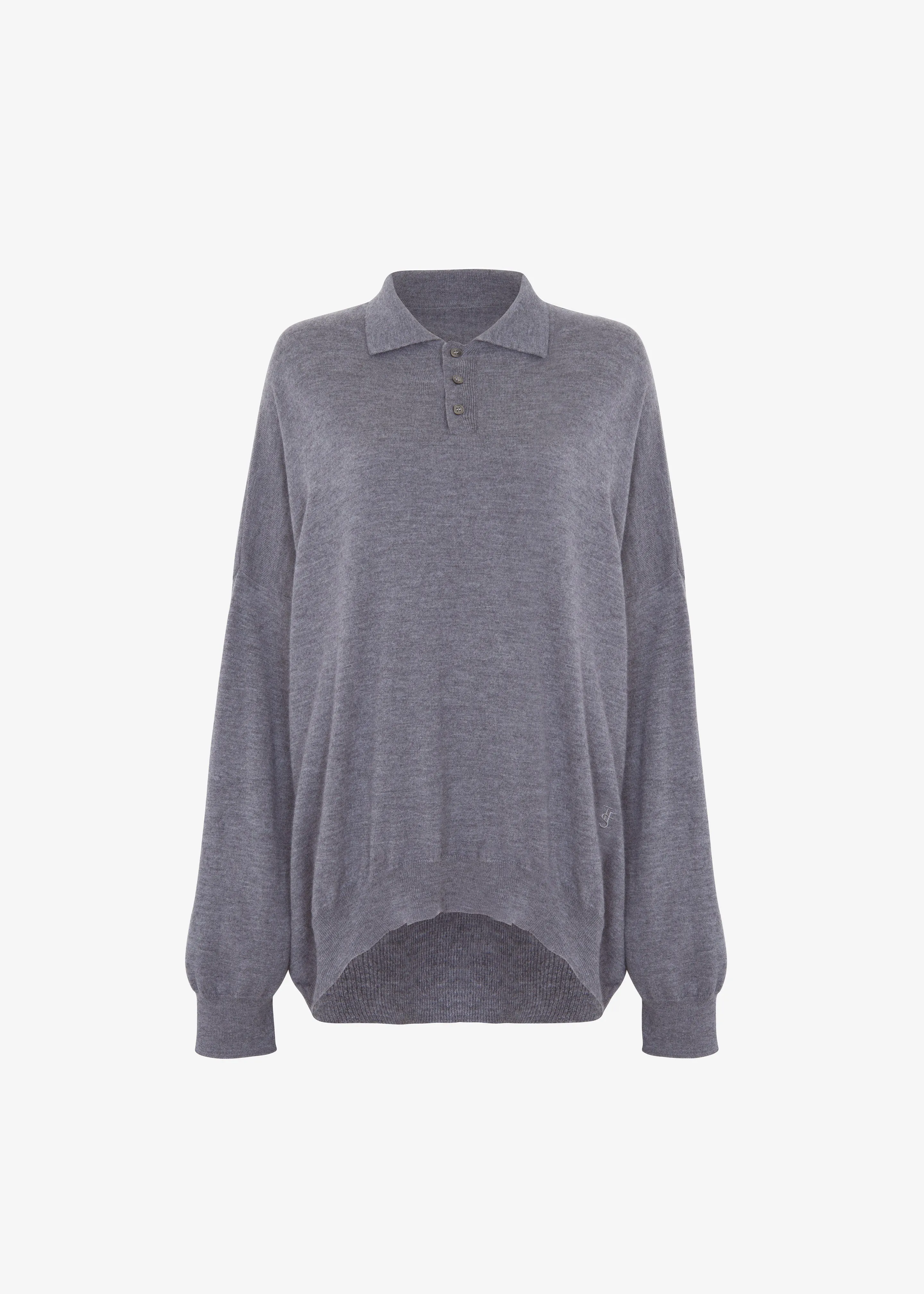 Meriel Wool Polo Sweater - Grey