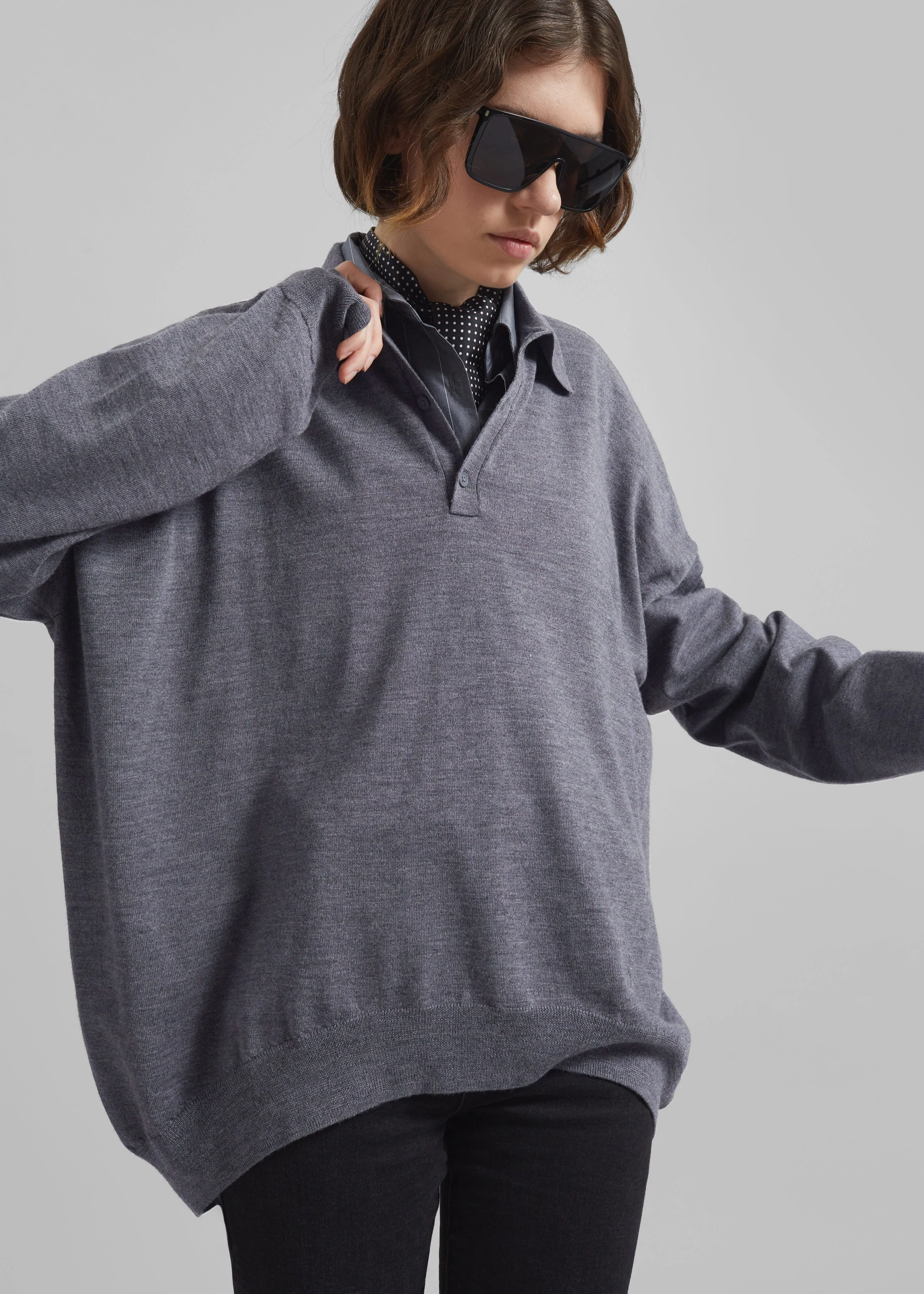 Meriel Wool Polo Sweater - Grey