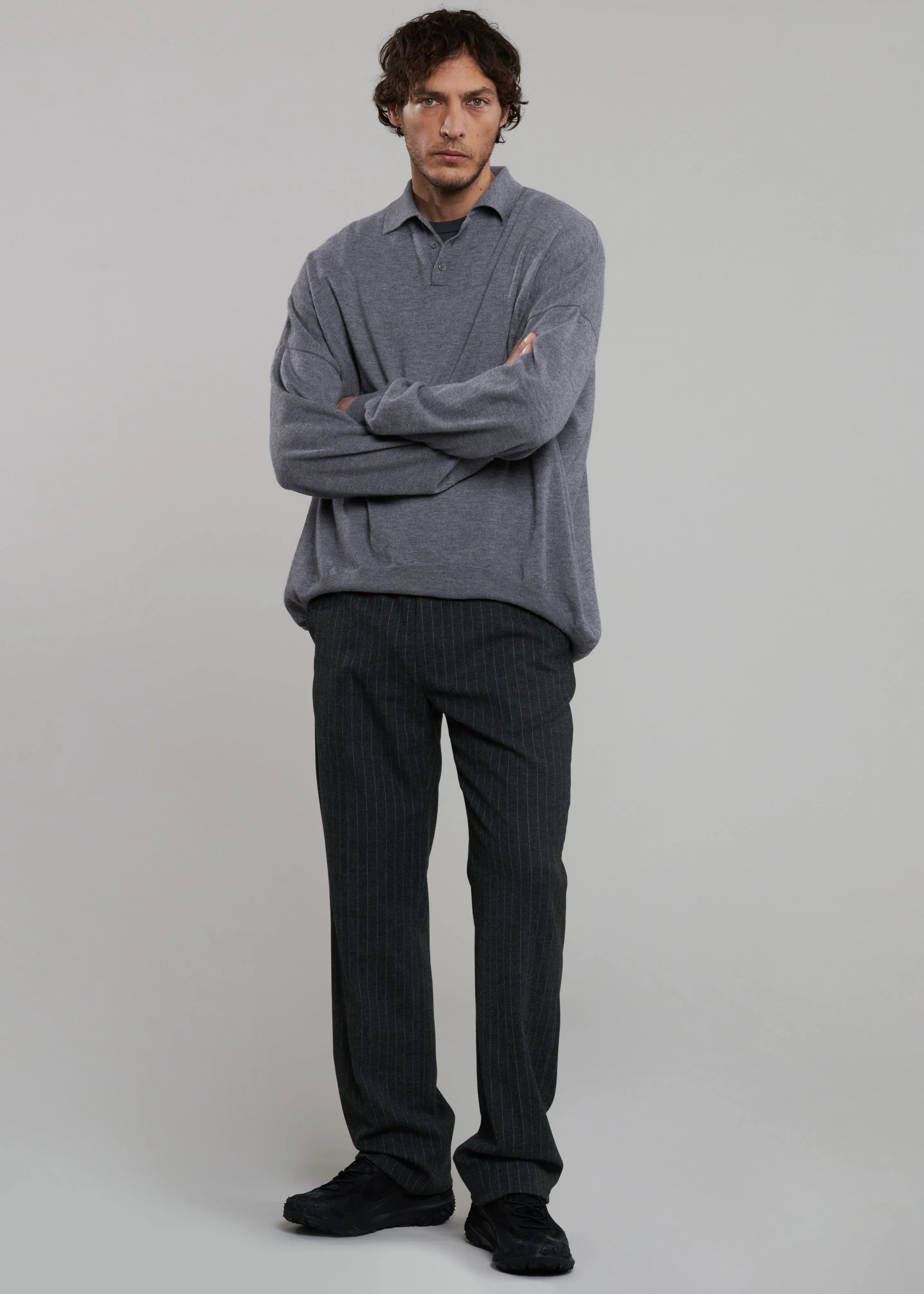 Meriel Wool Polo Sweater - Grey