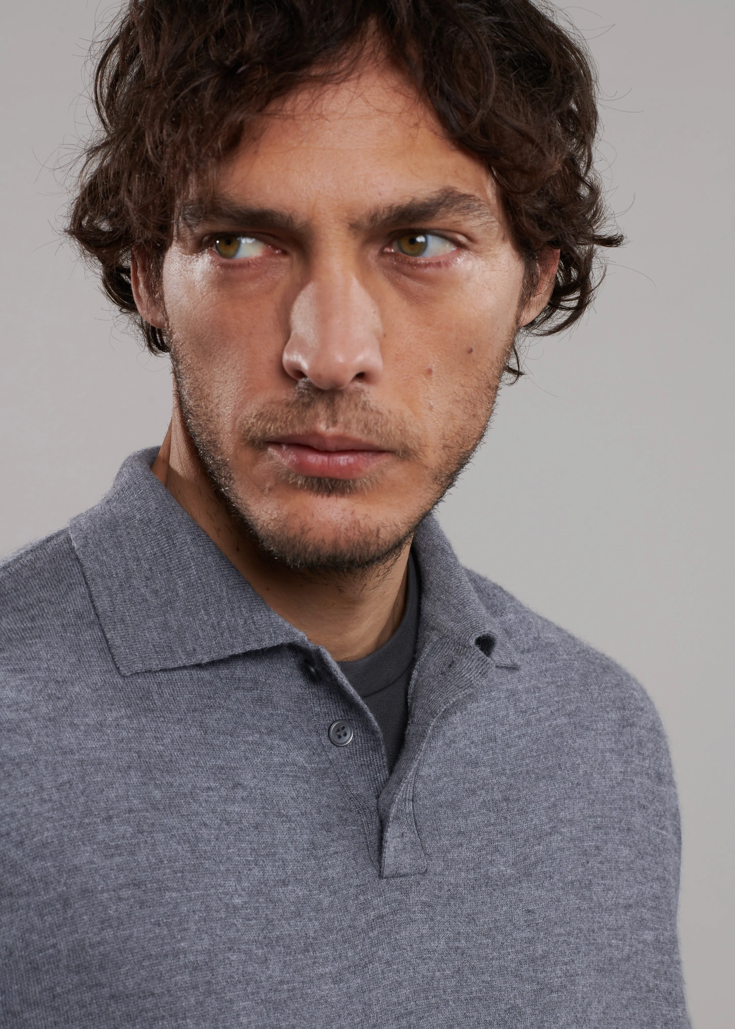 Meriel Wool Polo Sweater - Grey