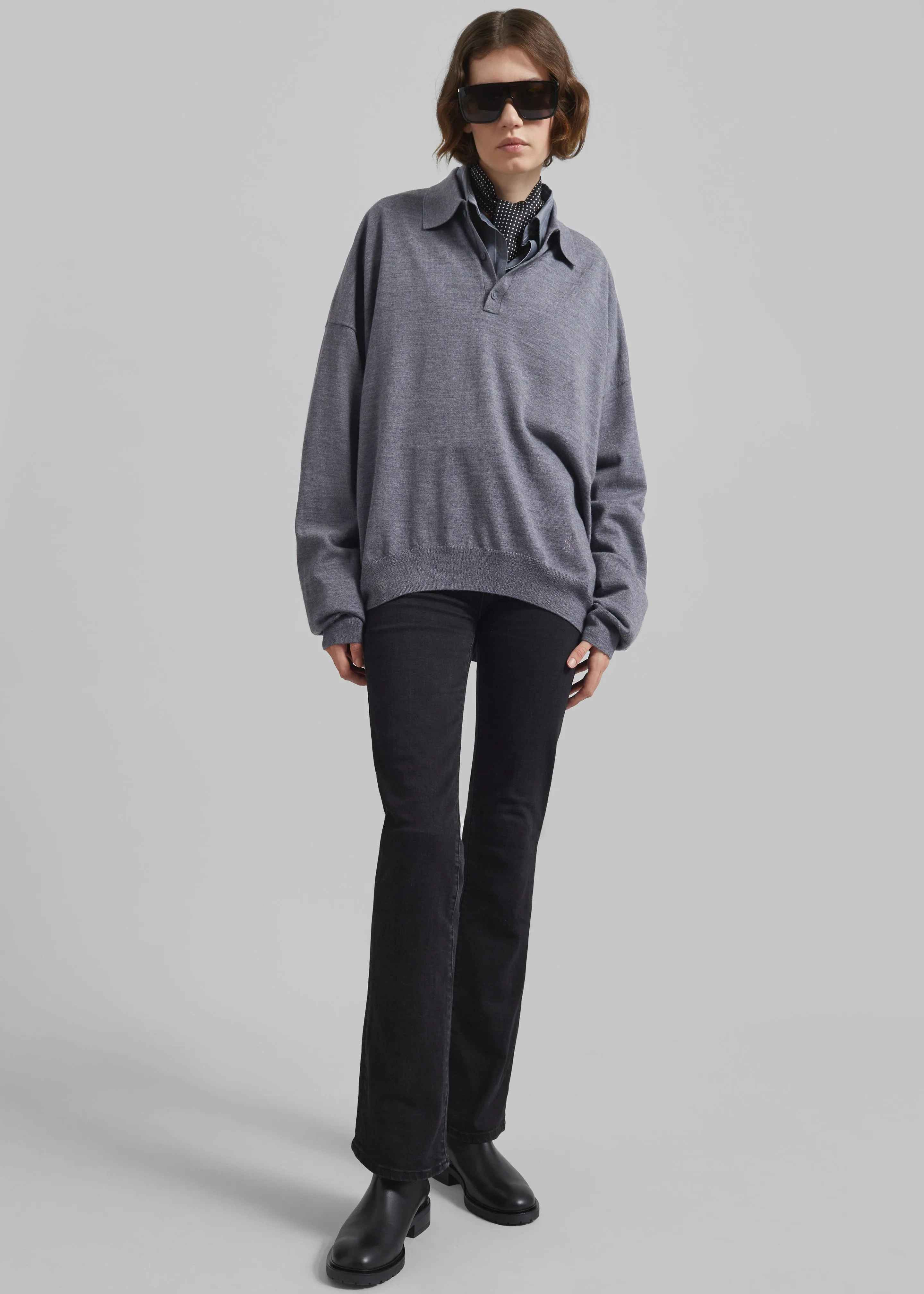 Meriel Wool Polo Sweater - Grey