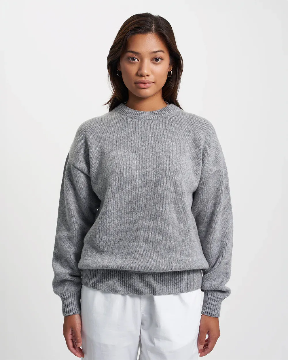 Merino Wool Oversized Crew Sweater in black