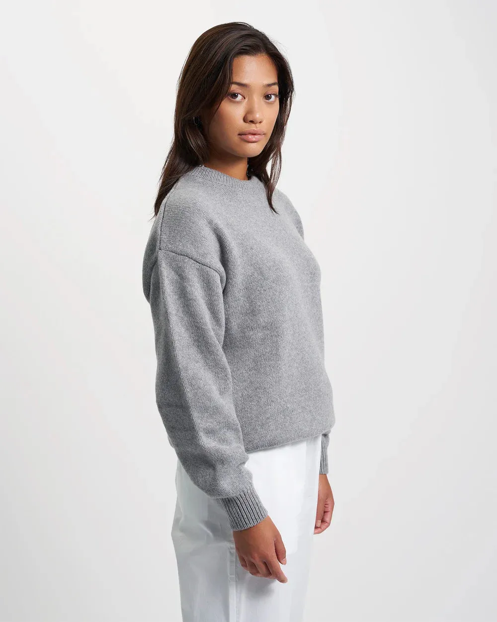 Merino Wool Oversized Crew Sweater in black