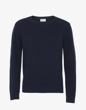 Merino Wool Oversized Crew Sweater in marine blue
