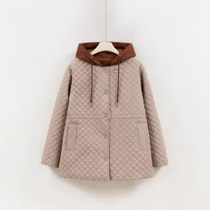 Monochrome Windproof Easy-to-Clean Hooded Puffer Jacket